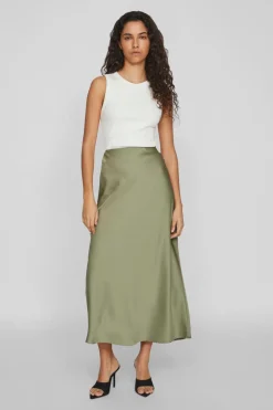 Vila Falda midi satén Verde Hot