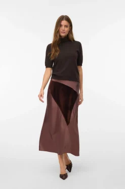 Vero Moda Falda midi triple tejido Marr&oacute;n Hot
