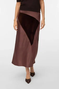Vero Moda Falda midi triple tejido Marr&oacute;n Hot