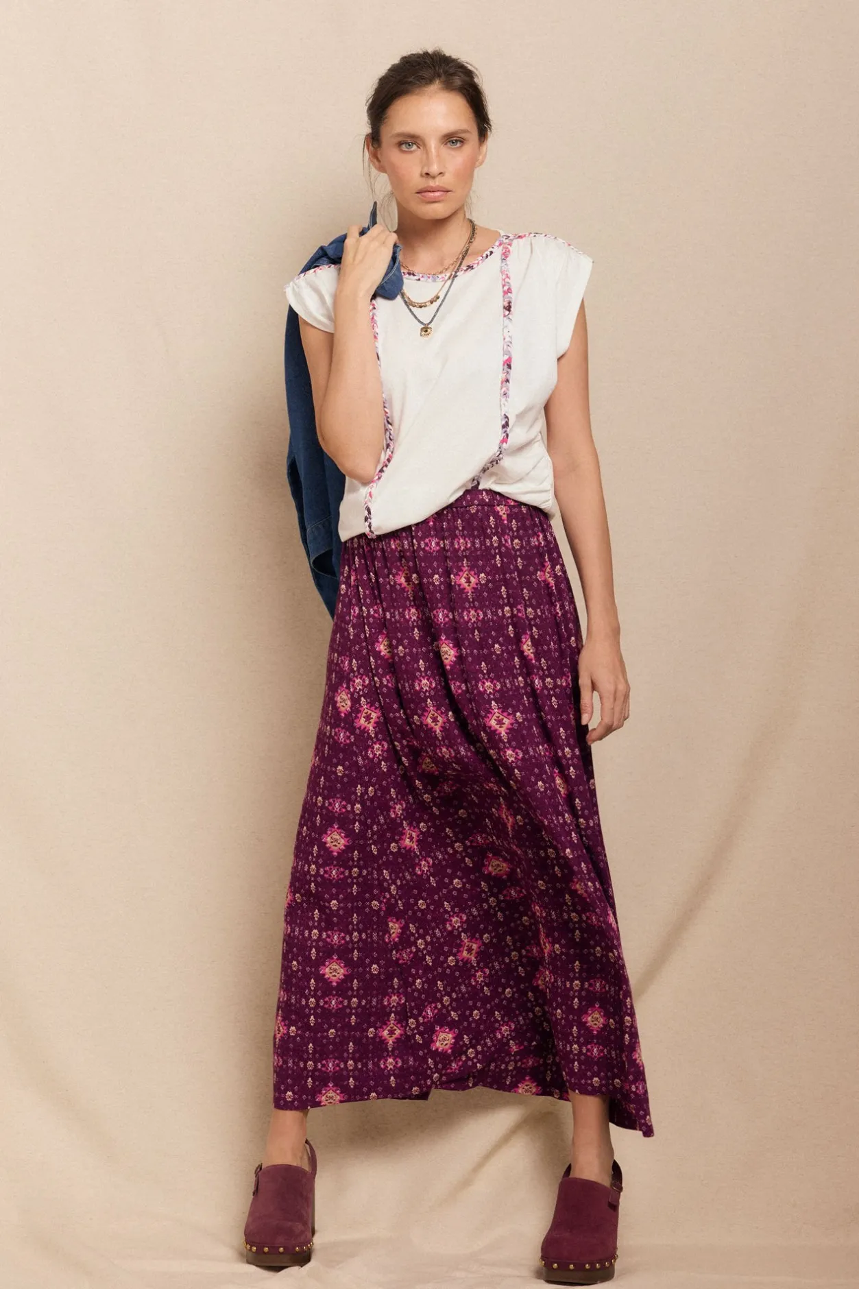 Slowlove Falda mido estampada Estampado morado Clearance