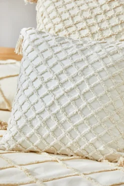 Calma House Funda de cojín con relieve de rombos crudo Royal amarillo