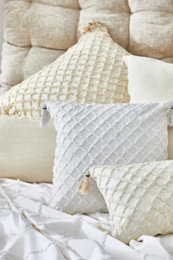 Calma House Funda de cojín con relieve de rombos crudo Royal amarillo