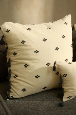 Calma House Funda de cojín cuadrada de algodón Kobe amarillo