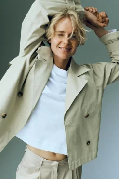 Selected Gabardina corta 100% algodón Beige Hot