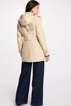 Morgan Gabardina entallada cinturón y capucha Beige Online