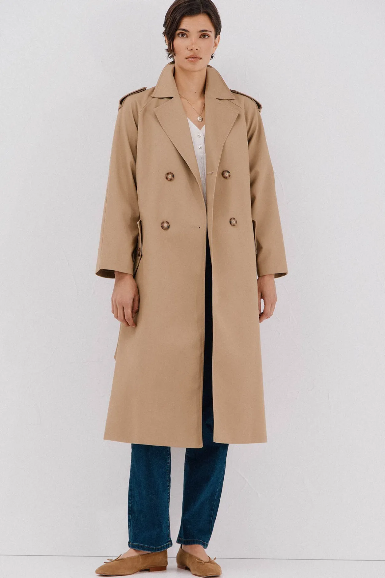 Cortefiel Gabardina larga Beige New