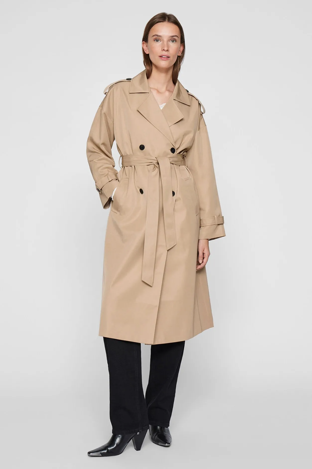 Vila Gabardina larga anudada Beige Discount