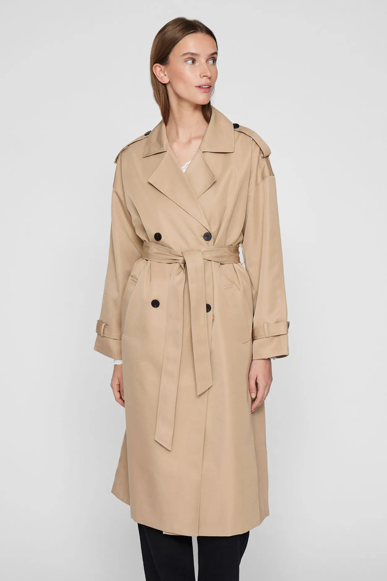 Vila Gabardina larga anudada Beige Discount