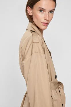 Vila Gabardina larga anudada Beige Discount