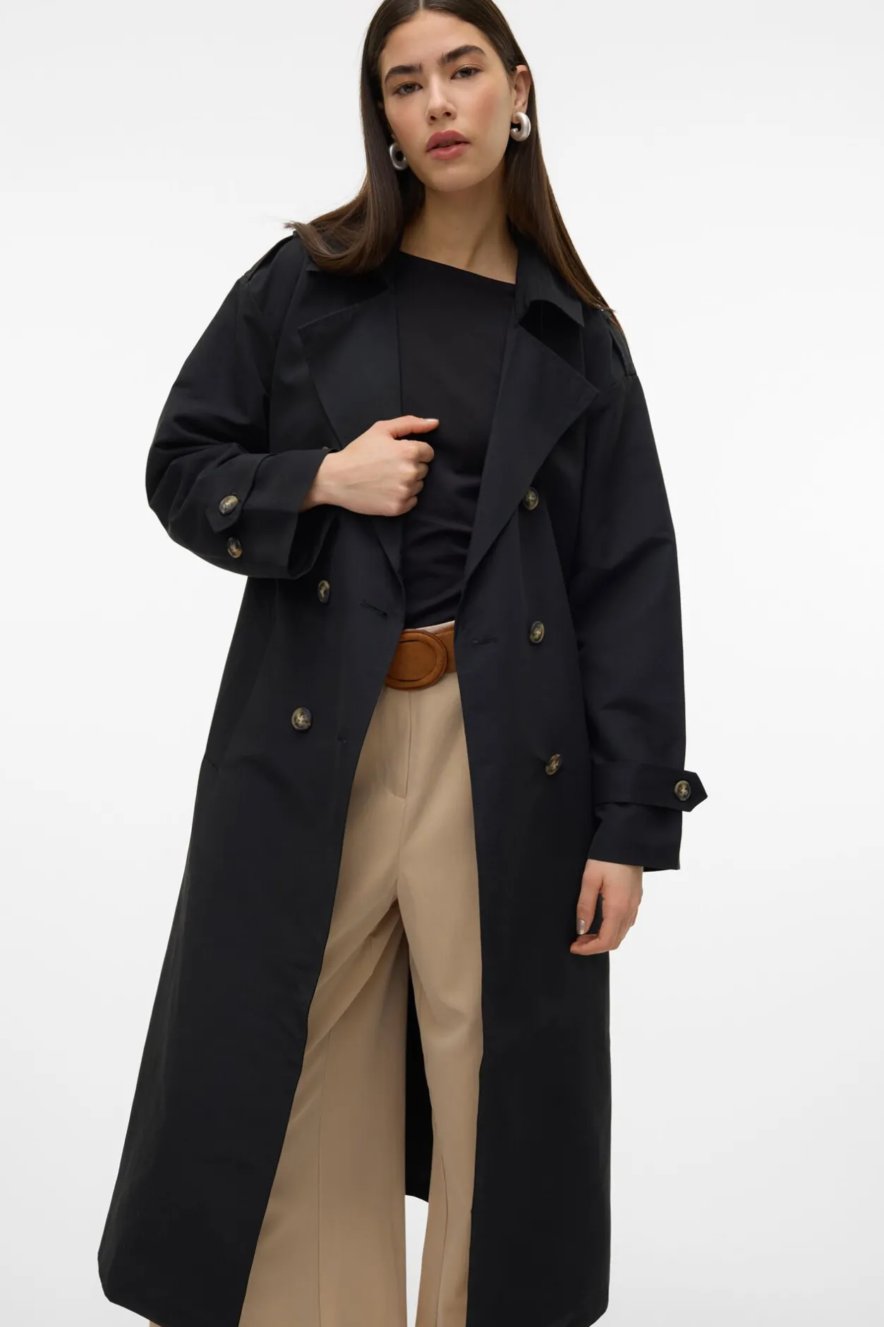 Vero Moda Gabardina larga básica Negro Clearance