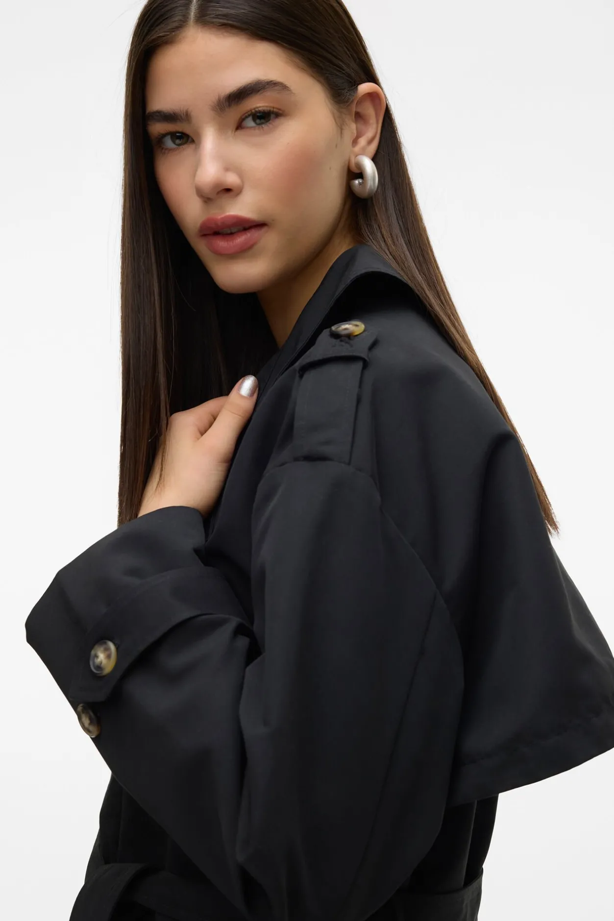 Vero Moda Gabardina larga básica Negro Clearance