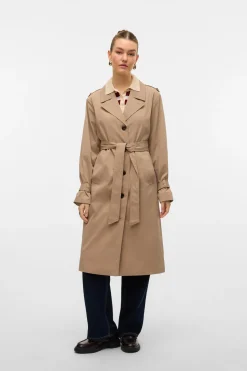 Vero Moda Gabardina larga con cinturón Marr&oacute;n Online