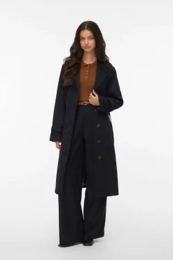 Vero Moda Gabardina larga con cinturón Negro Sale