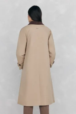 Pedro del Hierro Gabardina larga cuello pana Beige Best