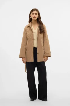 Vero Moda Gabardina midi Marr&oacute;n oscuro Sale