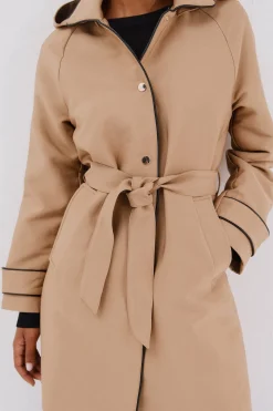 Cortefiel Gabardina satinada capucha desmontable Beige Best