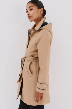 Cortefiel Gabardina satinada capucha desmontable Beige Best