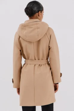 Cortefiel Gabardina satinada capucha desmontable Beige Best