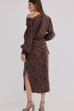 Hoss Intropia Ágatha. Vestido jacquard Marron oscuro