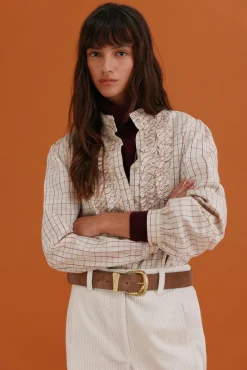 Hoss Intropia Gina. Blusa a cuadros Marfil Discount