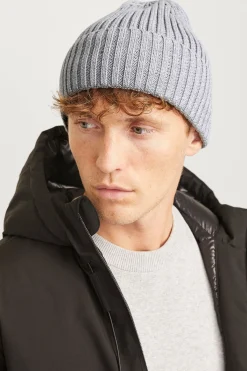 Jack & Jones Gorro punto de algodón Gris Sale