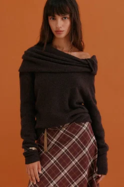 Hoss Intropia Idalia. Jersey con escote asimétrico Marron oscuro New