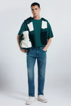 Springfield Jeans en knit denim sobretintado slim fit turquesa Best