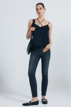 Springfield Jeans slim cropped negro Sale