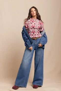 Slowlove Jeans wide buttons Azul New