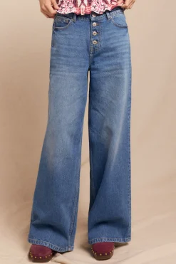 Slowlove Jeans wide buttons Azul New