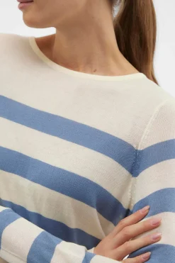 Vero Moda Jersey a rayas de mujer manga larga con cuello redondo Beige