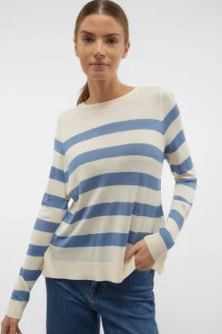Vero Moda Jersey a rayas de mujer manga larga con cuello redondo Beige