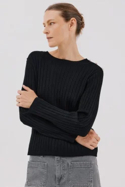 Cortefiel Jersey acanalado botones Negro