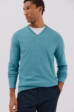 Cortefiel Jersey algodón cashmere cuello pico Azul New