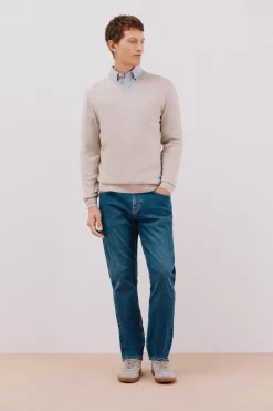 Cortefiel Jersey algodón cashmere cuello pico Beige Best