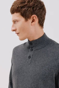 Cortefiel Jersey algodón cashmere cuello alto botones Gris Outlet
