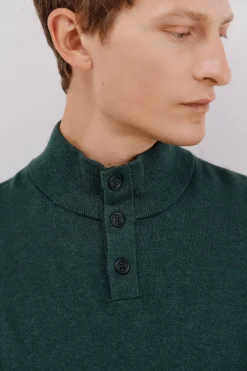 Cortefiel Jersey algodón cashmere cuello alto botones Verde oscuro Clearance