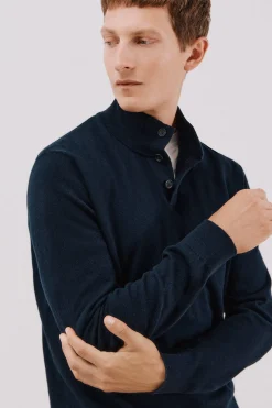 Cortefiel Jersey algodón cashmere cuello alto botones Azul marino Clearance