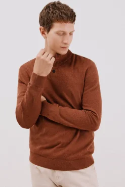 Cortefiel Jersey algodón cashmere cuello alto botones Marr&oacute;n Outlet