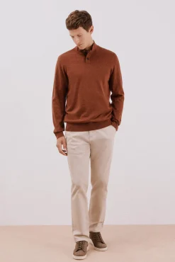 Cortefiel Jersey algodón cashmere cuello alto botones Marr&oacute;n Outlet