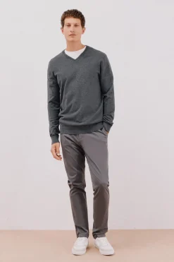 Cortefiel Jersey algodón cashmere cuello pico Gris Outlet