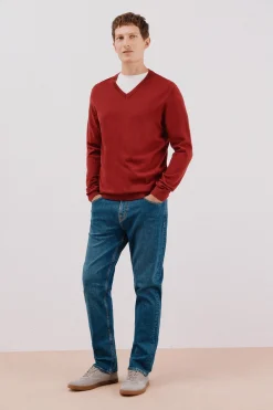 Cortefiel Jersey algodón cashmere cuello pico Granate Clearance