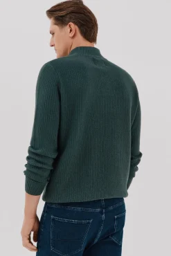 Cortefiel Jersey algodón estructura cuello alto con botones Verde oscuro New