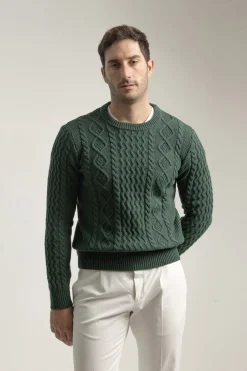 PuroEGO Jersey aran cuello redondo Verde oscuro Online