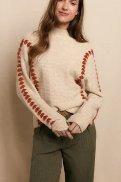 Slowlove Jersey bordado contraste Beige Discount