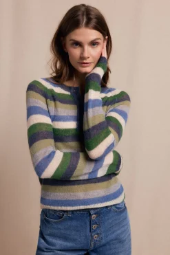 Slowlove Jersey botones rayas Estampado azul Clearance