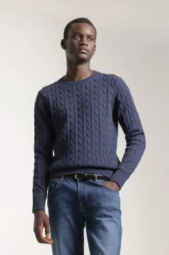 PuroEGO Jersey cable knit algodón Azul marino Clearance
