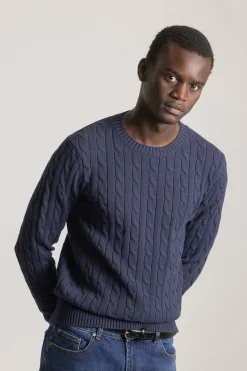 PuroEGO Jersey cable knit algodón Azul marino Clearance