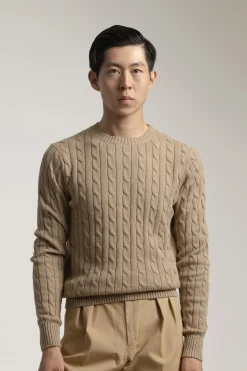 PuroEGO Jersey cable knit algodón Marr&oacute;n Hot