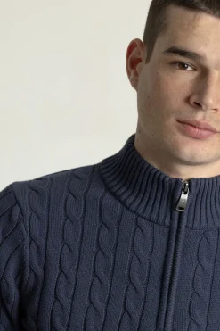 PuroEGO Jersey cable knit cuello mock Azul marino Online